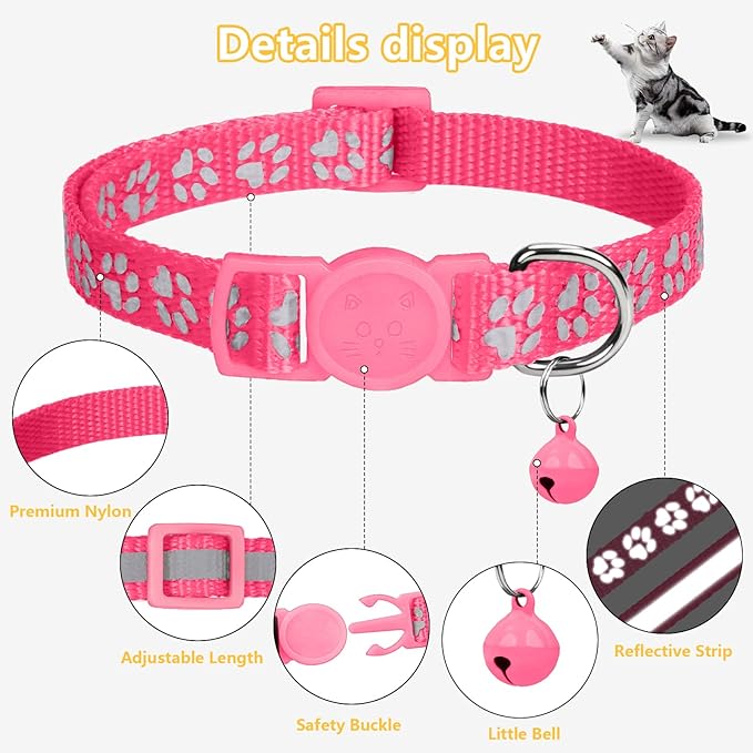 Taglory Kitten Collar Breakaway with Bell, Reflective Soft Cat Collar for Small Kittens, Adjustable 6-8 Inch High Visibility Night Strip, Lightweight for 2-6 Months Baby Cats, 2 Pack, Pink