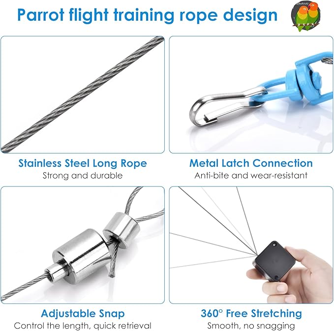 6.6Ft Bird Leash, with 13 Different Size Foot Ring Retractable Anti-Bite Parrot Harness, Bird Flight Training Rope for Budgies,Cockatiels,Psittacula Longicauda,Mini Macaws（Luxury Gold Color）