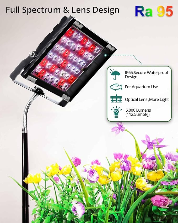 Adjustable Tripod Grow Light, Dimmable 45W 66in with Timer | 6/12/16h auto timer, adjustable floor lamp for indoor plants and aquarium refugium, supports whole plant growth stages
