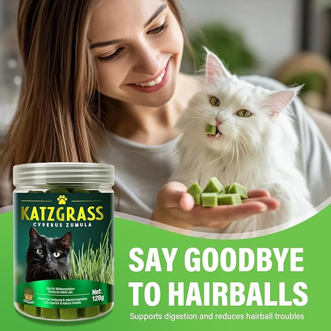 Cat Grass Treats for Indoor Cats | Salmon & Catnip Dental Snacks | Hairball Control & Teeth Cleaning | Freeze-Dried Training Rewards