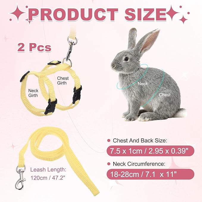 Rabbit Harness and Leash, Escape Proof Bunny Cat Leash Small Animal Harness Soft Adjustable Buckle(2Pcs, Beige) for Bunny Kitten Cats Puppies Walking Hiking Training