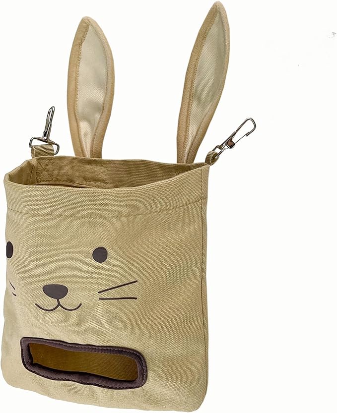 Rabbit Hay Feeder Bag - Hanging Rabbit Hay Feeder for Rabbits, Guinea Pigs and Chinchillas, Moss and Alfalfa Hay (Khaki)
