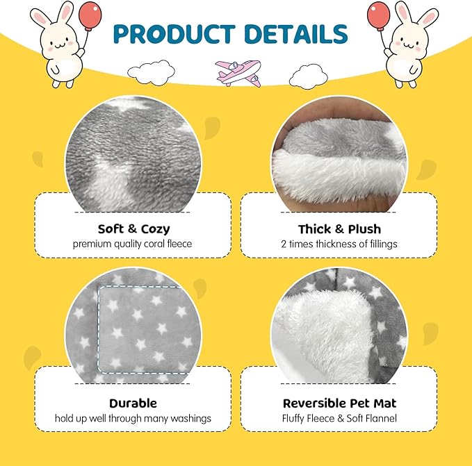 2 Pack Bunny Bed - 10 x 13 Inch Rabbit Pee Pads Bedding - Washable and Thickness Upgrade (Light Gray & Light Pink,M)