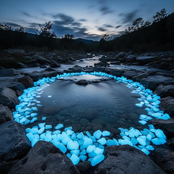 Shiny Stone Glow in The Dark Aquarium Gravel Sand, Sky Blue, 15-22mm | Neon, 305g/0.67lbs, Decorative Rocks for Fish Tank, Fairy Garden, Home Decor