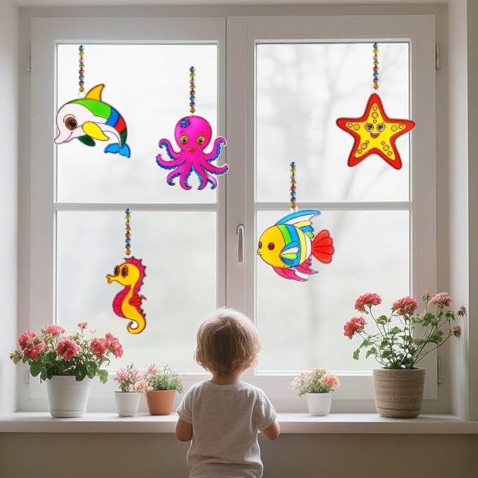 30 Set Ocean Animal Suncatcher Craft Kits, DIY Under the Sea Window Art | Featuring DIY window art for summer activities, sea-themed parties, and home decor beach-themed events