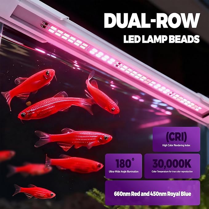 AQUASMITH Aquarium Light,Fish More Red Water is Not,Specific Full Spectrum Fish Tank Light,Comes with Two Mounting Brackets, Timing Function, Memory Feature, Adjustable Brightness, IP68 (14IN)