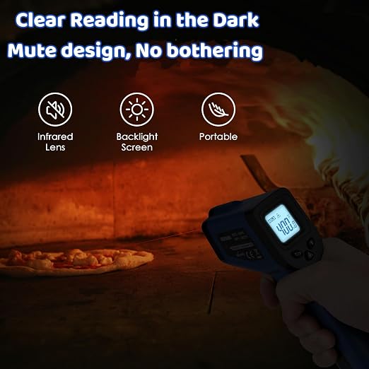 Digital Laser Thermometer for Griddle,Infrared Temperature Gun for Cooking | Larger Font Clear LCD Backlit, -58℉~1022℉ IR Thermometer for Blackstone Pizza Oven Deep Frying, Hard Carrying Case, Blue