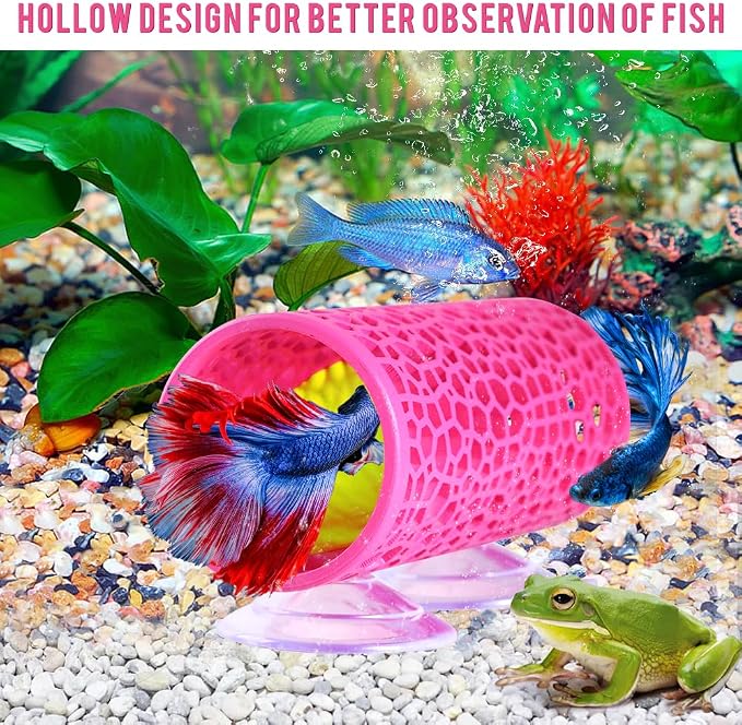 Abizoo Betta Fish Tunnel Hideout Pink for Aquarium Decoration | Durable Construction, Easy-To-Clean Smooth Finish, Suction Cup Mounting, Fish Tank Accessory for Shrimp, Guppy and Small Fish