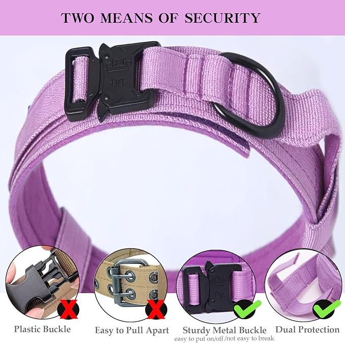 Xqpetlihai Tactical Dog Collar Adjustable Military Nylon Dog Collar with Control Handle and Heavy Duty Metal Buckle for Medium and Large Dogs(Purple,M)