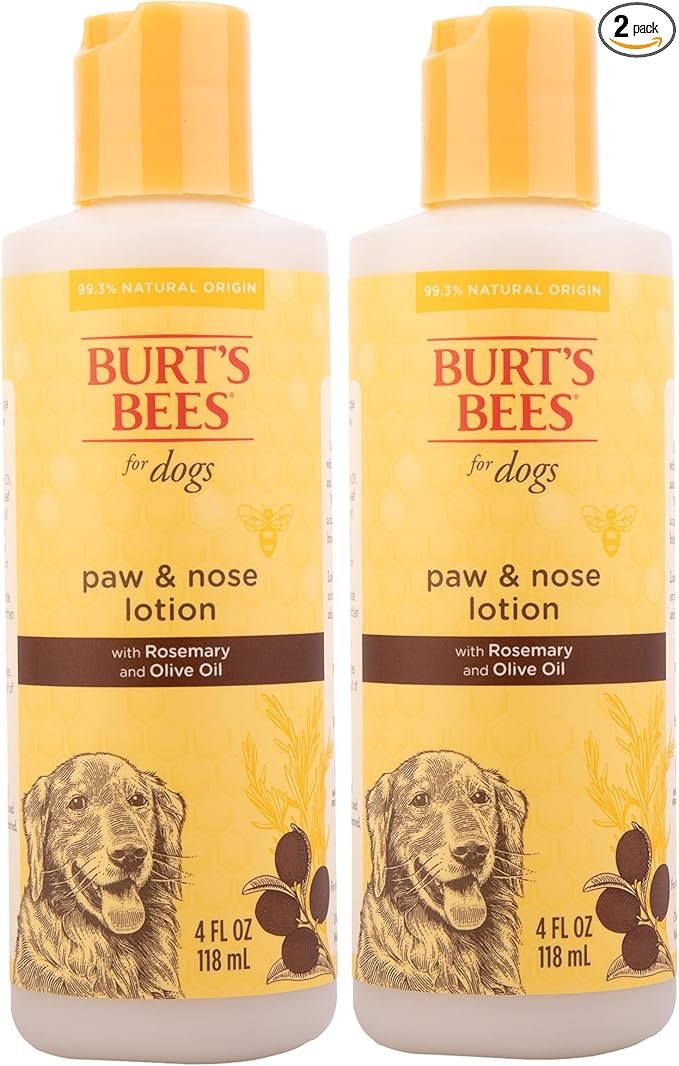 Burt's Bees for Pets Dog Paw and Nose Lotion with Rosemary and Olive Oil, Moisturizing Paw Balm for Dry Cracked Pads and Dog Nose Butter Moisturizer, Paw Lotion for Dogs Skin Care, 4 Fl Oz - 2 Pack
