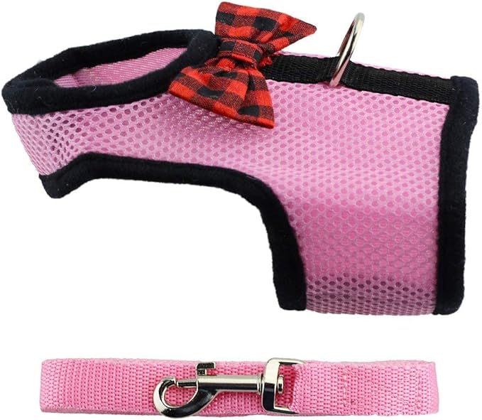 Rabbit Harness with Leash Adjustable Soft Mesh Vest Harness for Bunny Kitten Guinea Pig Rat (S, Pink)