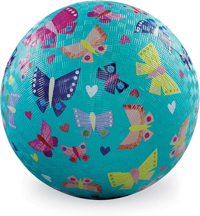 Crocodile Creek Playground Ball - Durable Rubber Ball for Kids Ages 3 and Up - Bouncy Inflatable Ball for Kickball, Indoor Games, and Outdoor Sports - PVC-Free - Butterflies - 7-inch Diameter