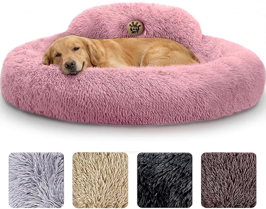 PetJett XL Dog Beds for Large Sized Dog - 45'' Extra Large Dog Bed, Anti-Slip & Washable Super Soft Round Donut Bed, Fluffy Faux Fur Anti-Anxiety Premium Comfort Pet Bed, Fits Dogs up to 120 lbs