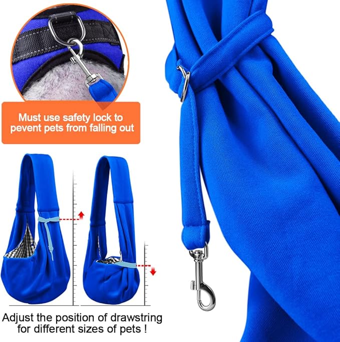 Tomkas Small Dog Cat Sling Carrier Puppy Purse Travel Wrap Soft Crossbody Pet Bag (Royal Blue, M - Classic Pocket & Classic Strap)