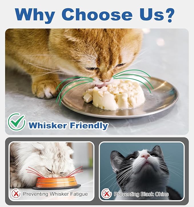 Supet Cat Plates for Wet Food, Non Slip Food Bowls Whisker Friendly, Stainless Steel Shallow Wide Dishes for Indoor Cats (13Oz, 8Pcs)