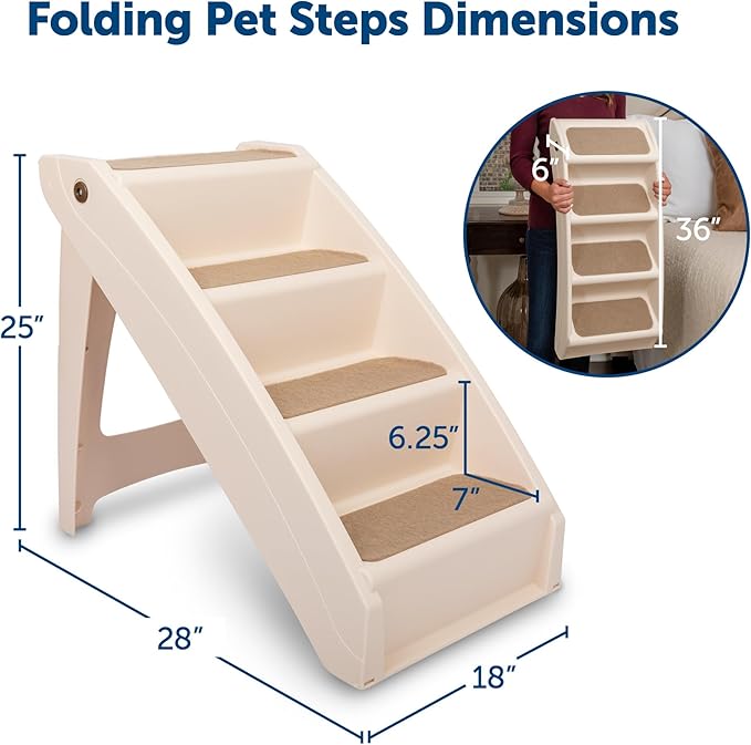 PetSafe CozyUp Folding Dog Stairs - Pet Stairs for Indoor/Outdoor at Home or Travel - Dog Steps for High Beds, Sofa with Siderails, Non-Slip Pads - Durable, Support up to 200 lbs - Extra Large, Tan