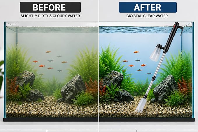 Electric Aquarium Gravel Cleaner, 3-in-1 Fish Tank Vacuum Cleaner with Water Changer Pump, Gravel Vacuum, Sand Washer & Fish Waste Remover