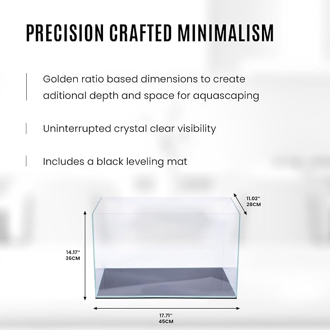 UNS Ultra Clear Rimless Tank - 11.9GAL | 45.3L - 17.71x11.02x14.17 | 45x28x36 CM, 5mm Glass Thickness, Leveling Mat Included - Low Iron, High Clarity Fish Tank w/ 45° Mitered Edge - [45T]