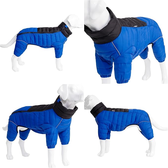 Lovelonglong Dog Coat - Warm Jacket, 4 Legs Covered Waterproof Windproof Reflective Dog Vest, Zippered Adjustable Outdoor Snow Jacket for Small to Large Dogs, Blue XL