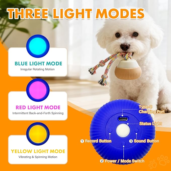 Interactive Cat Toy, 360° Rotating Automatic moving cat toys, Voice Recordable Auto Rolling Pet Toy with LED Sound & Music, Rechargeable Interactive Cat Toys for Indoor Cats & Small Dogs (ORANGE)