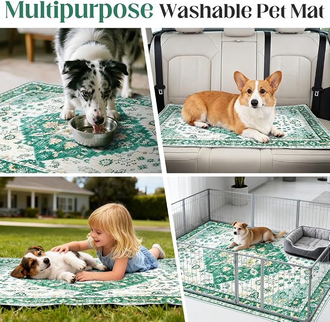 Washable Pee Pads for Dogs, 2 Pack Reusable Puppy Training Pads 60"x48" Super Absorbent Waterproof Dog Training Pads, Non-Slip Potty Pads, Whelping Pads Litter Mat Green Medallion