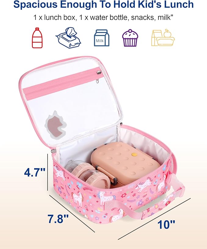 Bagseri 3pcs Clear Backpack for Girls - 15 Inch School Bag Set with Lunch Box and Pencil Case, Heavy Duty Transparent Bookbag for Kindergarten to Grade 2, Pink Unicorn