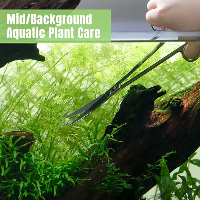 LINLAN 9.8-Inch Aquarium Aquascaping Tool Kit, Fully Rounded Edges Curved Scissors and Tweezers, Mirror Polished, for Aquatic Plant Planting, Layering Shaping & Daily Maintenance