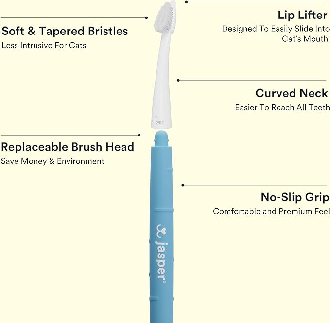 Jasper Microbrush Vet Approved Cat Toothbrush, Soft-Bristled Toothbrush Kit for Felines & Small Dogs, Non-Slip Handle with 2 Replaceable Tooth Brush Heads, Use with Cat Toothpaste, 2-Pack, Gray Mist