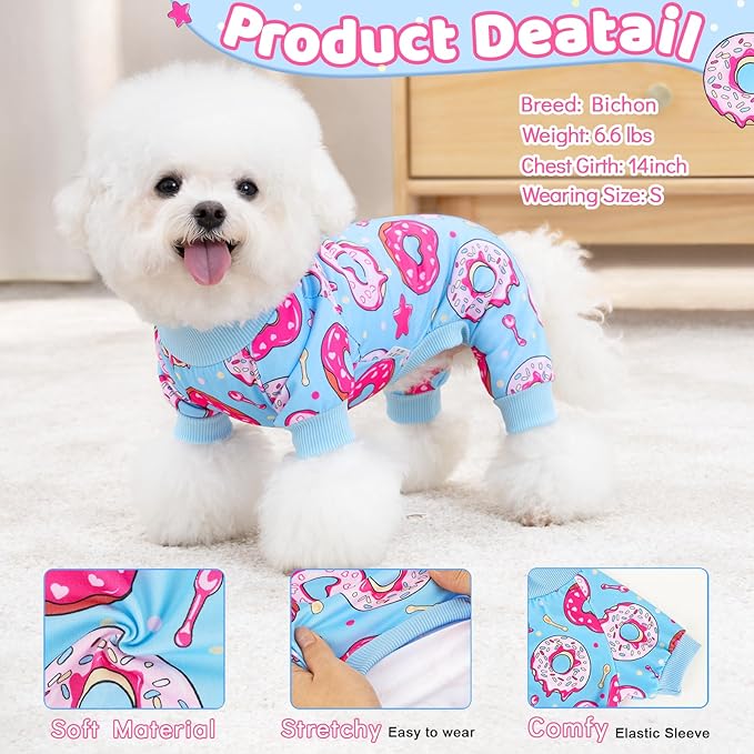 XPUDAC 4 Pieces Dog Pajamas Soft Strechy Puppy Onesies Pet Clothes for Small Medium Dogs Boy Girl Cat Pet Outfit, 153-XL