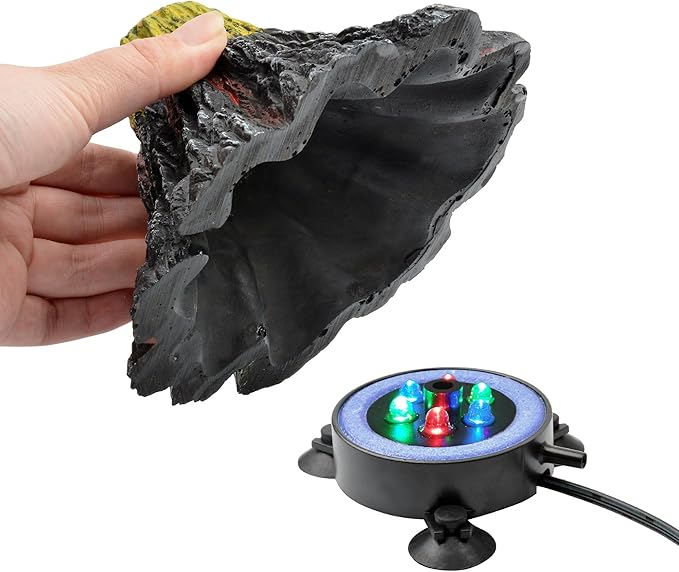NICREW Aquarium Volcano Ornament Kit, Bubbler Decorations for Fish Tank, Aquarium Bubbling with Multi-Color LEDs | Volcano Decoration, Color-Changing LEDs, Bubble Eruption Effect, Complete Kit with Tubing & Power Adapter