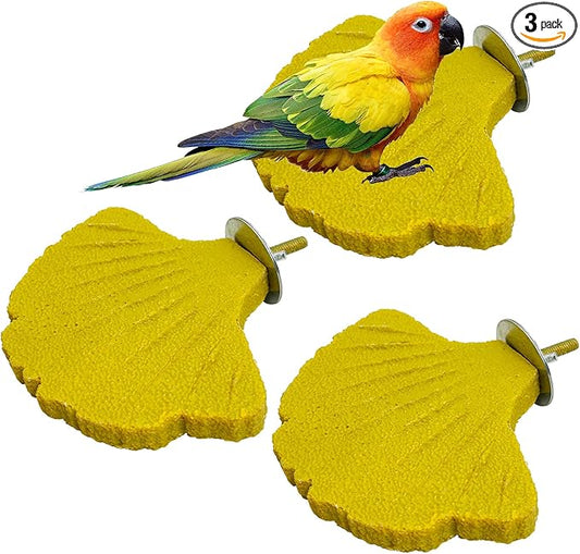 3 Pcs Parrot Perch Resin Bird Beak Grinding Stone Leaf Shape Perch Stand Foot Clawing Trimmer Bird Cage Accessories for Cockatiels Conures Budgies Lovebirds (Yellow)