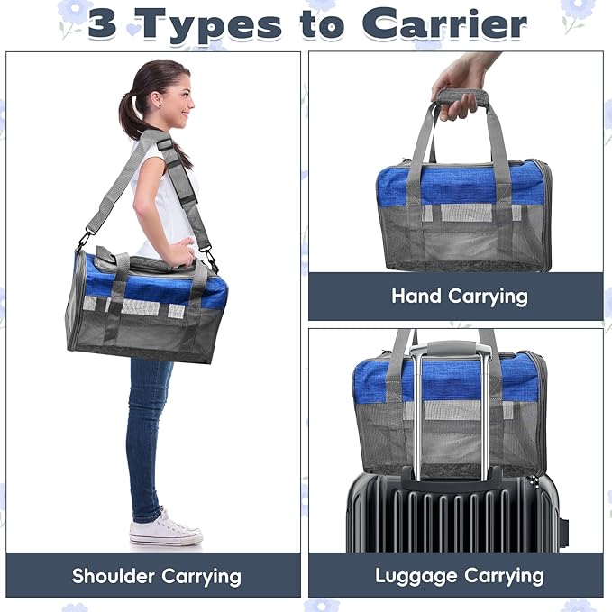 PINVNBY Bunny Carrier for Travel Camping Outdoor, Small Pet Carrier, Guinea Pig Carrier, Breathable Pet Portable Hand Bag for Hamster Rabbit Guinea Pig (Blue & Gray)