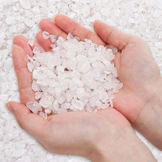 5 lbs Small Natural White Quartz Crystal Stone, Irregular Aquarium Gravel, Mini Clear Tumbled Chips Crushed Stone, Healing Reiki Gemstones, Decorative Pebbles Rocks for Vase Tank Plant, 7-9 mm