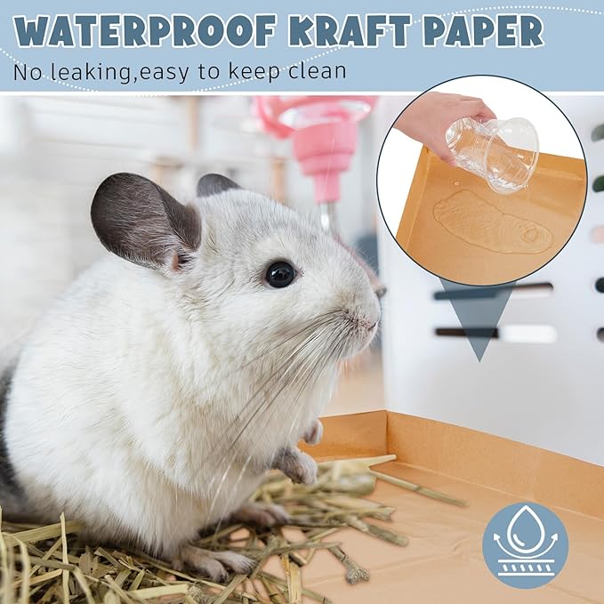 Fuyoooo 6 Pcs Disposable Guinea Pig Cage Liner 48 x 24 Unfolded Cage Disposable Bottom 4 x 2 ft Large Waterproof Kraft Paper Liner Bag for Small Animal Bedding Pet Supplies (with Tape)