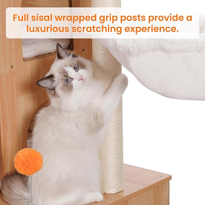 Heybly Cat Tree with Litter Box Enclosure for Indoor Big Cat, Cat Tower for Large Cats 20lbs Heavy Duty, Modern Cat Condo Furniture with Scratching Posts, Walnut HCT110WB