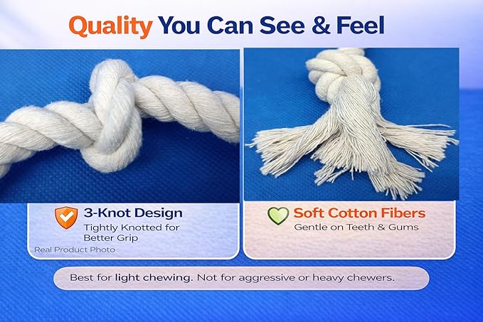 2-Pack 13" Cotton Rope Dog Toys for Small & Medium-Small Dogs – Tug Play, Light Chewing & Teeth Cleaning, Interactive Play, White