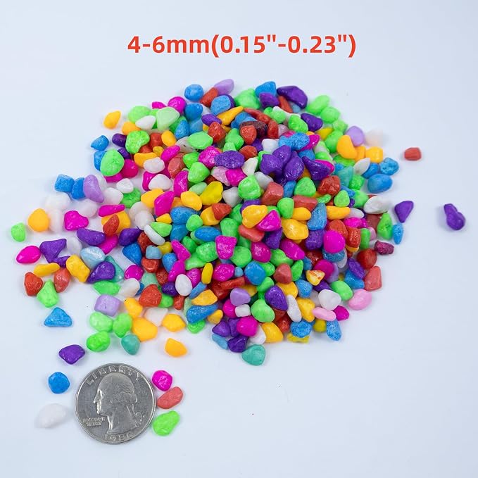 Colored Aquarium Gravel,Colorful Pea Gravel,Garden Rocks,Decorative Stones Rocks for Fish Tank,Aquarium,Fairy Garden Decor,Planters,Vase Fillers,Landscaping,1 Pound (Mixed Color, 4-6mm)