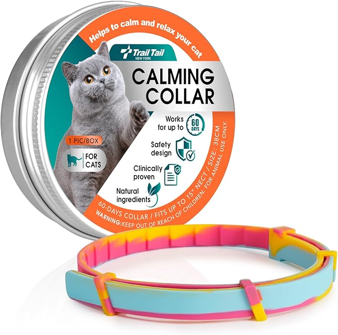 Calming Collar for Cats, Cat Calming Collars for Cat Anxiety Relief, 60 Days Adjustable Waterproof TPE, Pheromone Collar Helps Calm During Loud Noises and Separation (Rainbow, 1 Pack)