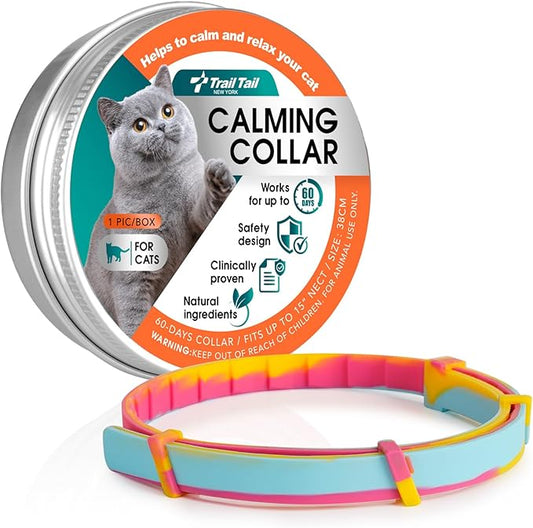 Calming Collar for Cats, Cat Calming Collars for Cat Anxiety Relief, 60 Days Adjustable Waterproof TPE, Pheromone Collar Helps Calm During Loud Noises and Separation (Rainbow, 1 Pack)