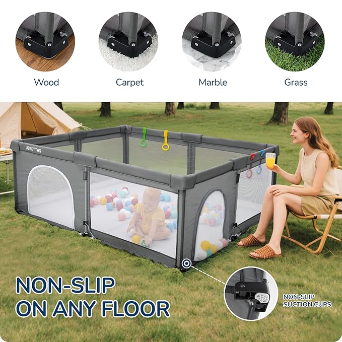Foldable Baby Playpen, 1-Minute Setup, Lightweight Portable Playpen with Carry Bag, 59"x71" Indoor Outdoor Safty Play Yard for Babies & Toddlers, Dark Gray
