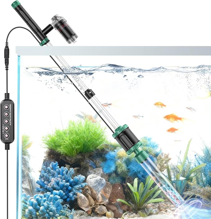 AKKEE Aquarium Vacuum Gravel Cleaner, 36W Electric Fish Tank Cleaner Vacuum, 8 in 1 Multifunctional Aquarium Cleaner for Automatic Water Change, Wash Sand, Water Circulation and Timed Off