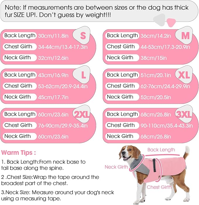 Nanaki Large Dog Coat Rainproof-Warm Giant Breed Dog Jacket With Leash Hole, Fleece Lining Reflective Great Dane Winter Coat Doberman Jacket For Cold Weather Outdoor Walking Hunting, Camping, Pink 3XL