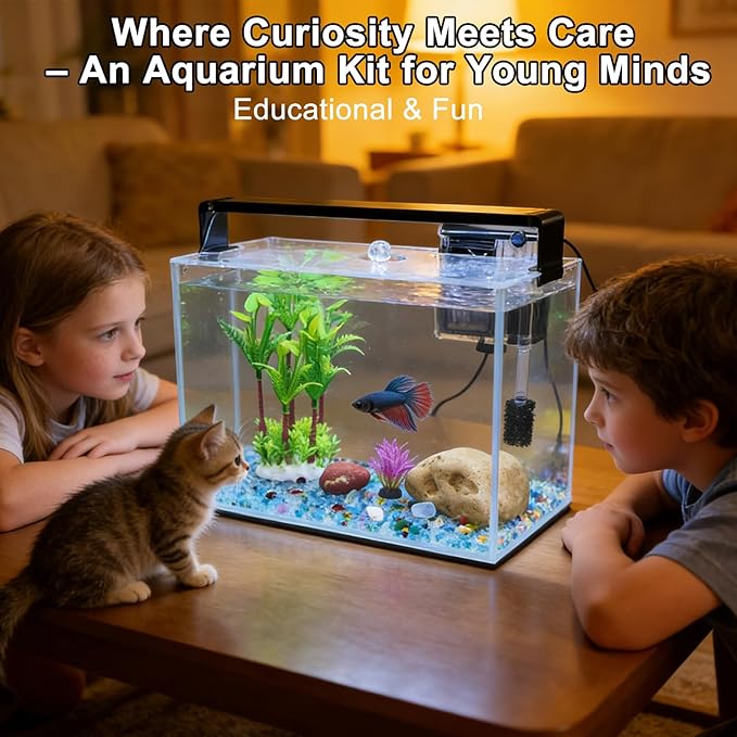 3.2 Gallon Fish Tank, Nano Nature Aquarium Kit,Small Aquarium Starter Kit,Ultra-Clear Rimless Desktop Small Aquarium with Filter and Light for Betta,Shrimp,Goldfish.Clear Glass