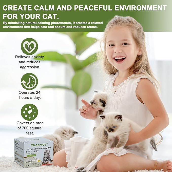 Cat Calming Diffuser, 4-in-1 Pheromone Refills for Anxious Cats, 120-Day Continuous Stress Relief for Multi-Cat Harmony