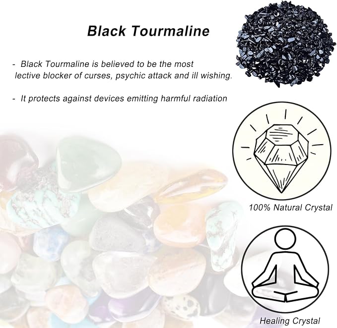 Erliway 100g Natural Black Tourmaline Crystal Chips 7-9mm Tumbled Stones | Small Crushed Crystal Stone, Polished Crystals Chips for Fish Tank, Healing Tumbled Rocks for Reiki Jewelry Making Home Décor