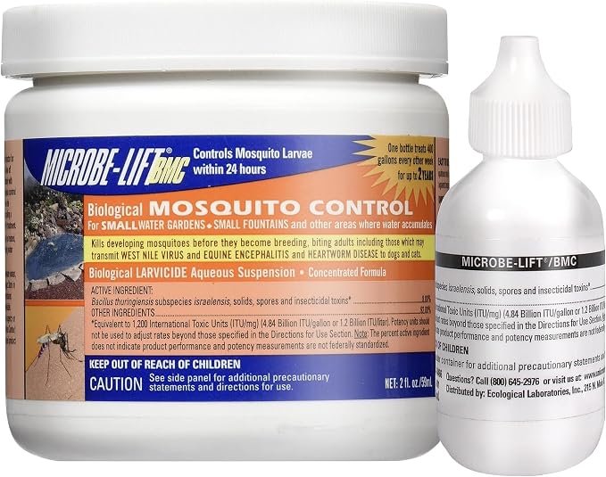 MICROBE-LIFT BMC Biological Mosquito Control, Liquid Treatment for Medium-Sized Decorative Water Gardens Up to 2,000 Gallons, Fountains and Ponds, 2 Fluid Ounces
