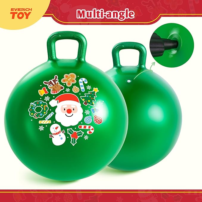 Hopper Ball for Kids 18In Sit On Bouncy Balls with Handle for Indoor Outdoor Active Play, Green Christmas Inflatable Boys Girls Gifts for 4 5 6 7 8 Years Old with Christmas Reindeer Ears