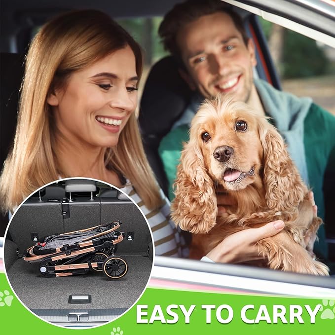 Dog Stroller for Max 45 lbs Dogs - 3 in 1 Pet Stroller with Detachable Storage Basket 4 All-Terrain Rubber Wheels Pull Rod Durable Travel Carrier for Medium Dogs 2 Small Cats (Grey)
