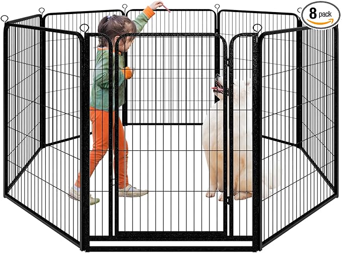 Kfvigoho Dog Playpen Outdoor Extra Wide 8 Piece Panels Heavy Duty Dog Fence 47" Height Anti-Rust with Doors Portable for RV Camping Yard, Total 21FT, 35 Sq.ft, Snowy Black