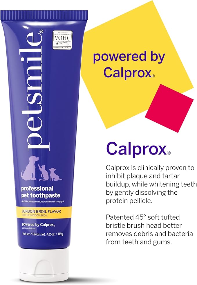 Petsmile Professional Pet Toothpaste for Cats & Dogs - VOHC Accepted Toothpaste - Clinically Proven to Control Plaque & Tartar Calprox Formula (London Broil, 4.2 Oz)